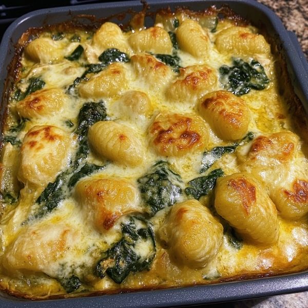 Gnocchi-Spinat-Auflauf mit Hähnchen und Curry
