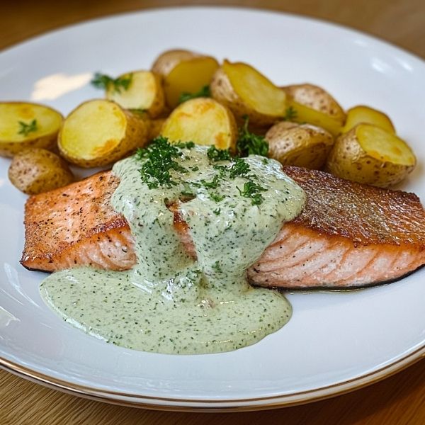 Lachsforelle mit Frankfurter Grüne Sauce und kleinen Schwenkkartoffeln