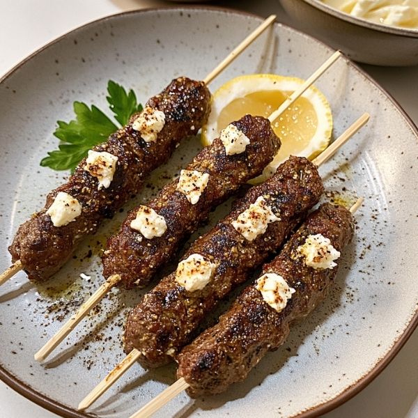 Spieße mit Lammhackfleisch und Schafskäse