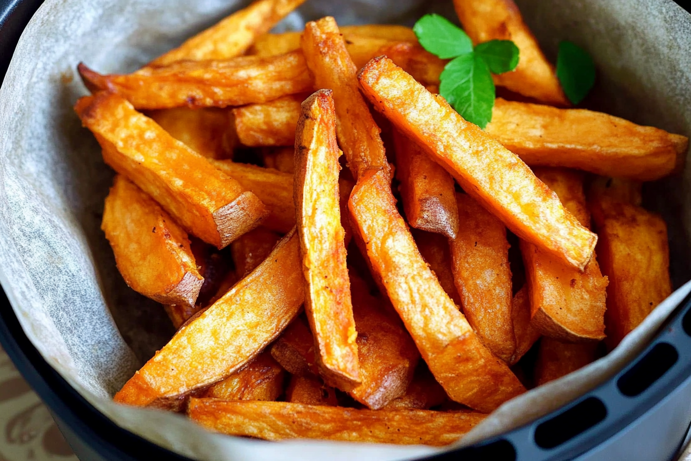Süßkartoffel-Pommes in der Heißluftfritteuse