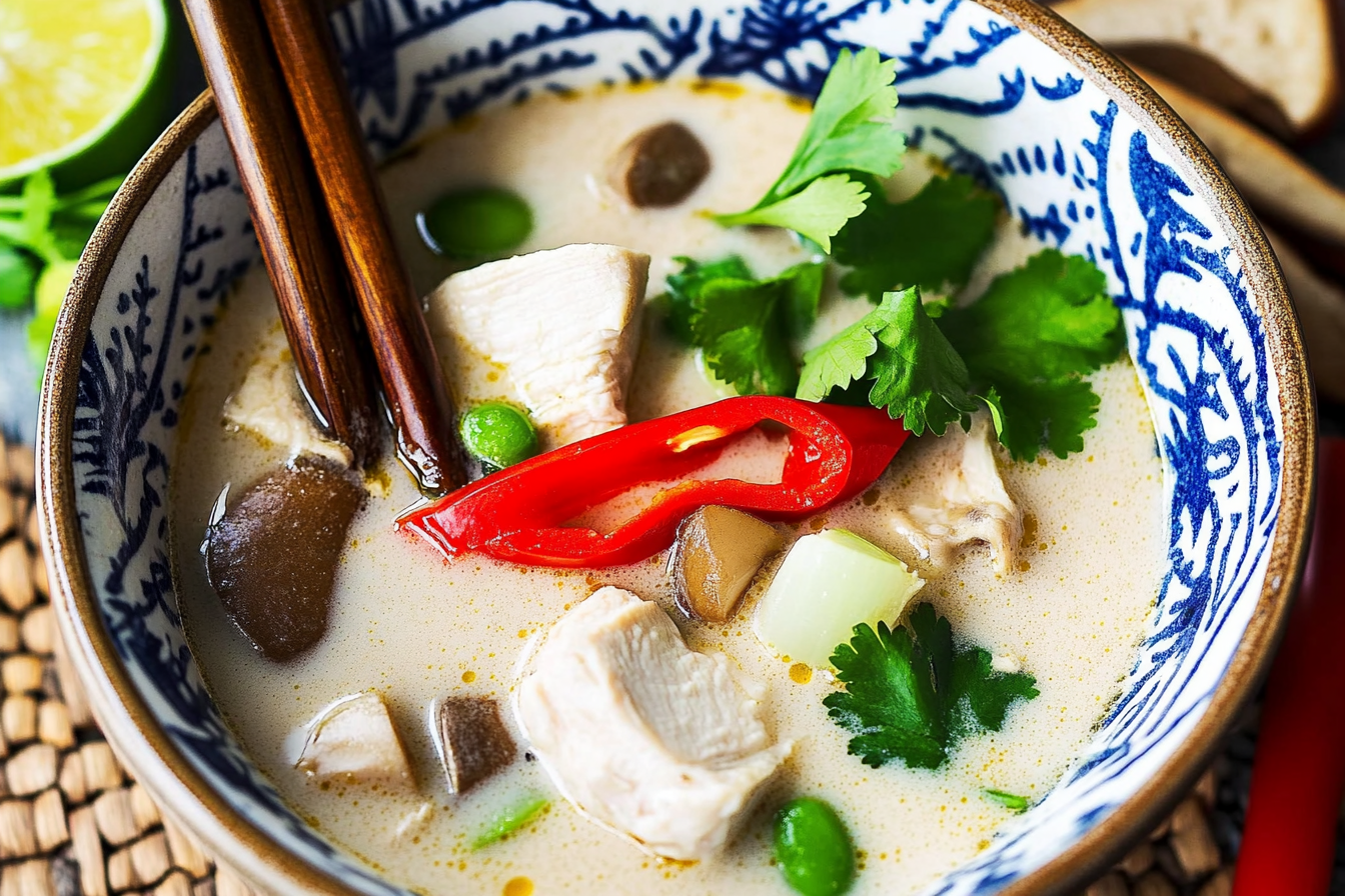 Tom Kha Gai – thailändische Suppe mit Hühnchen und Kokosmilch