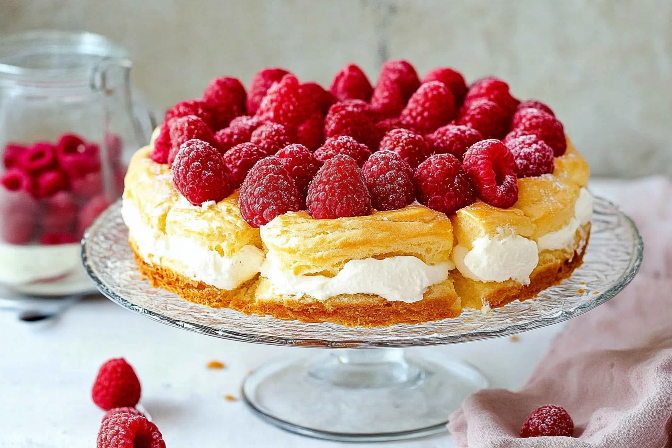 Windbeuteltorte mit Himbeeren ganz einfach gemacht
